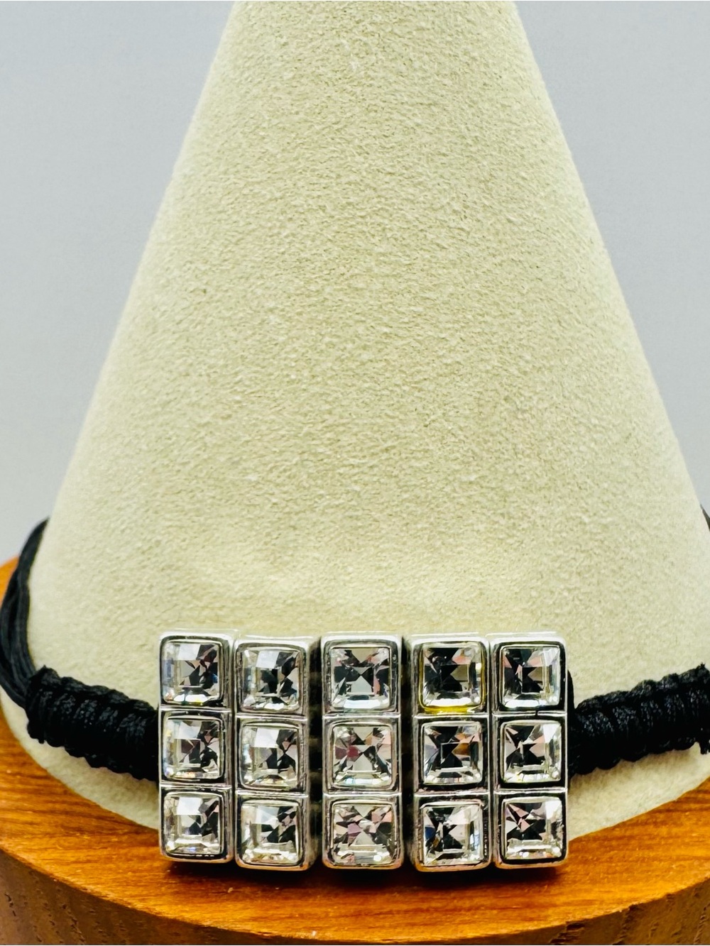 Sequin Adjustable Black Corded Bracelet with Rhinestones NWOT Silver Tone